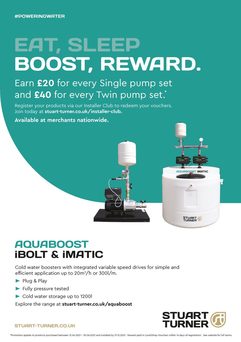 Have you checked out #InstallerClub yet?  Get rewarded for installing loads of our great products! Our #Aquaboost iBOLT &amp; iMATIC are now eligible and right now come with added Love2Shop bonuses! stuart-turner.co.uk/support/instal…