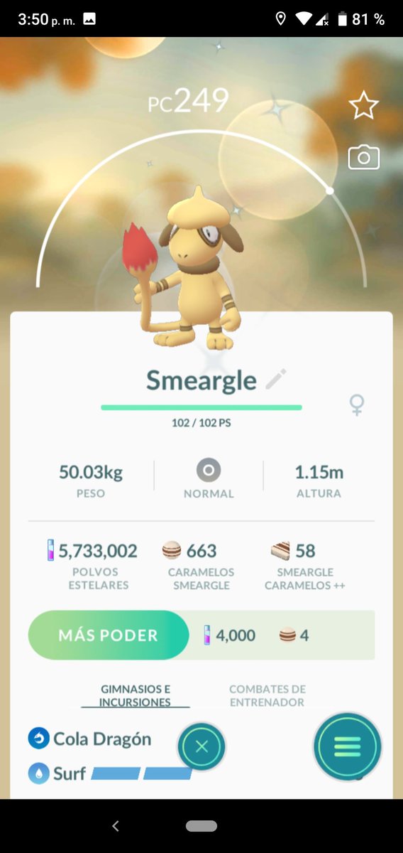 Peque_Barbara's tweet photo. Triste después de 3 días de evento pensando que #SmeargleShiny Nunca llegaría y en este último día ¡¡SORPRESA!! 3 SMEARGLE SHINY 🤭🤭🤭🤭 YA TE ATRAPE EL TUYO BEBE @RiuPogoMx 🤭🤭🤭🤭 #PokemonGo #NewPokemonSnap https://t.co/rOQYSvY3SQ