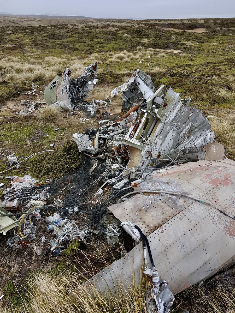 AndzB's tweet photo. Remains of a Dagger shot down near Port Howard, West Falklands. 

#FalklandIslands #Falklands #1982Conflict https://t.co/8lo53LXuKM
