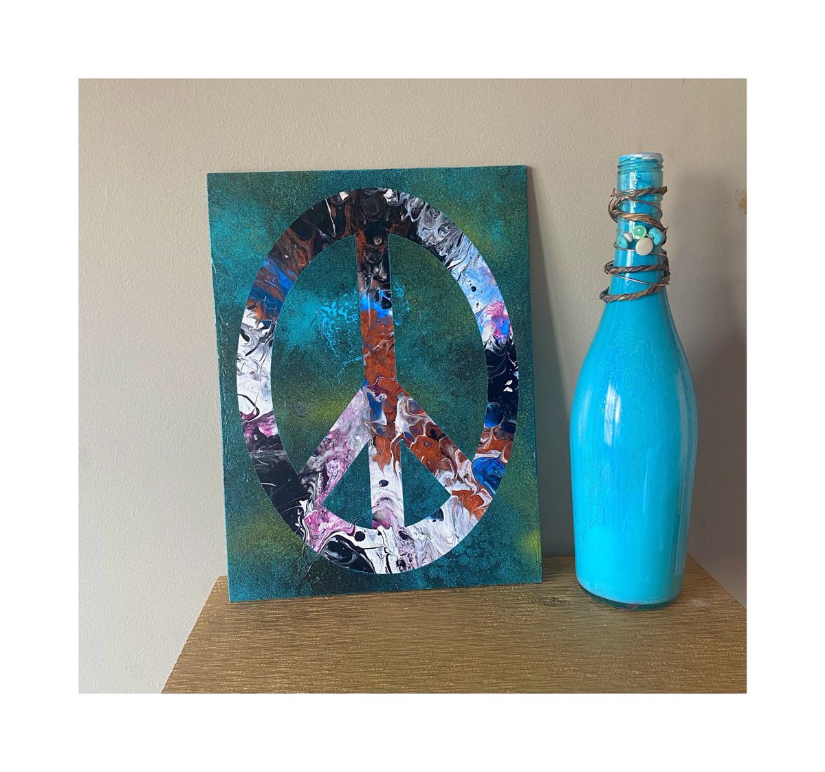 Excited to share this item from my #etsy shop: Peace Symbol Sign Wall Hanging Decor 9x12 Inches- Framed Canvas - Acrylic Pour Painting - Wall Accent - Peace sign Decor | Zen Decor #psychedelic etsy.me/3aU4wLW #rtitbot #peacesign #pourpaintings #walldecor #yogadecor