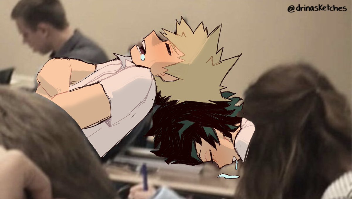 bakugou katsuki ,midoriya izuku multiple boys sleeping male focus blonde hair green hair shirt blurry  illustration images