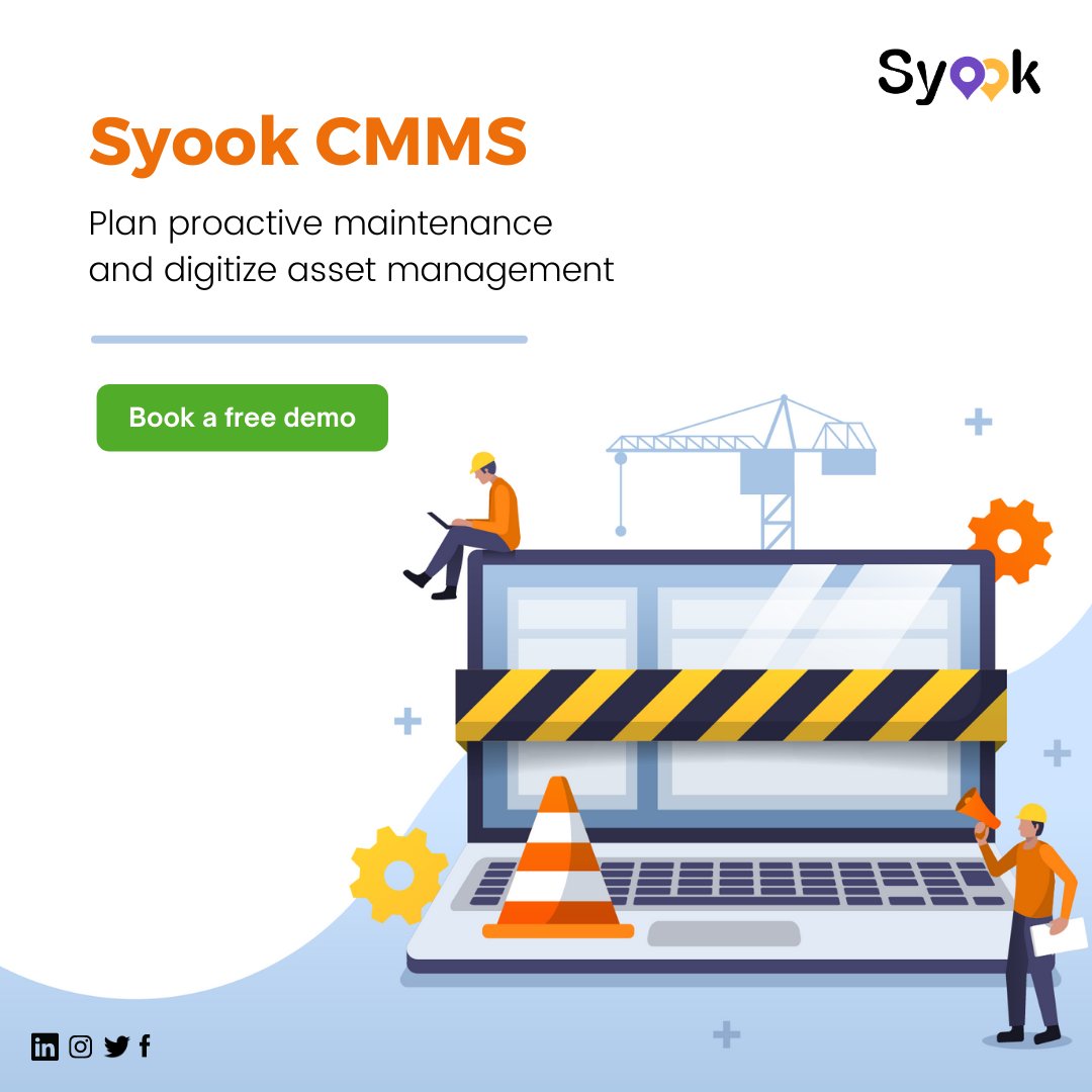 If it is monitoring work orders, tracking breakdowns or even analyzing KPIs, Syook CMMS solution is one of the most powerful and optimal ways to proactively maintain all your assets.

Details at syook.com/syook-cmms/

#RTLS #iot #iiot #realtimedata #iotplatform #employeesafety