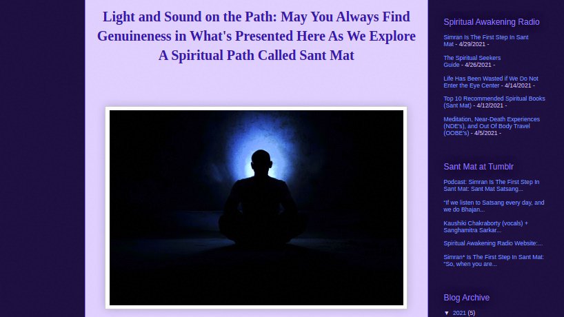 RadhaSoami's tweet photo. #LightandSoundonthePath Blog/Newsletter: “May You Always Find Genuineness in What's Presented Here As We Explore A Spiritual Path Called Sant Mat”. To read, go to: https://t.co/vGCouQNqvt
#RadhaSoami #SuratShabdYoga #Radhaswami #Radhasoamiji #Radhaswamiji #राधास्वामी https://t.co/4dQm565jPH