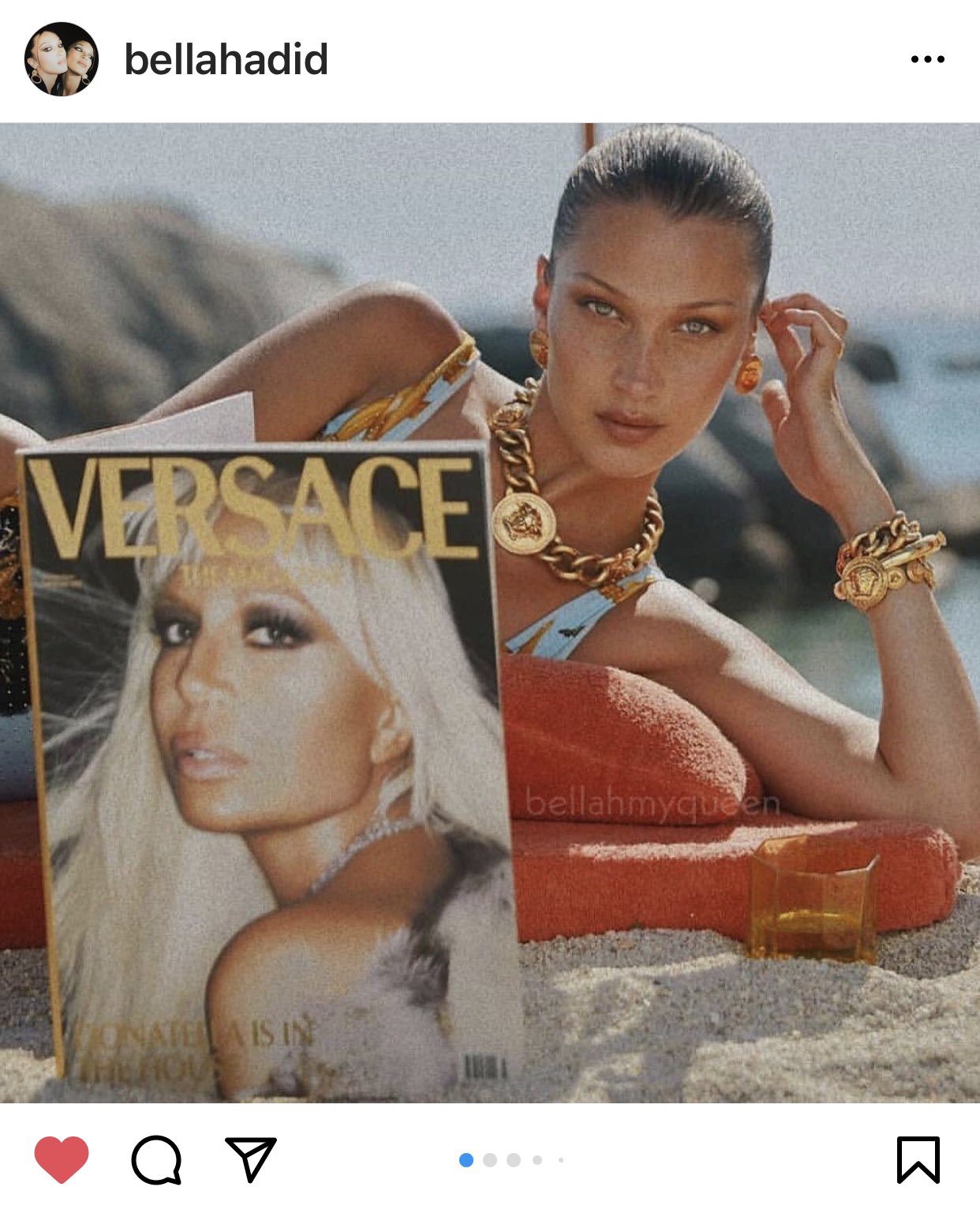 Bella Hadid ig post 5/2 happy birthday Donatella Versace!!! 
