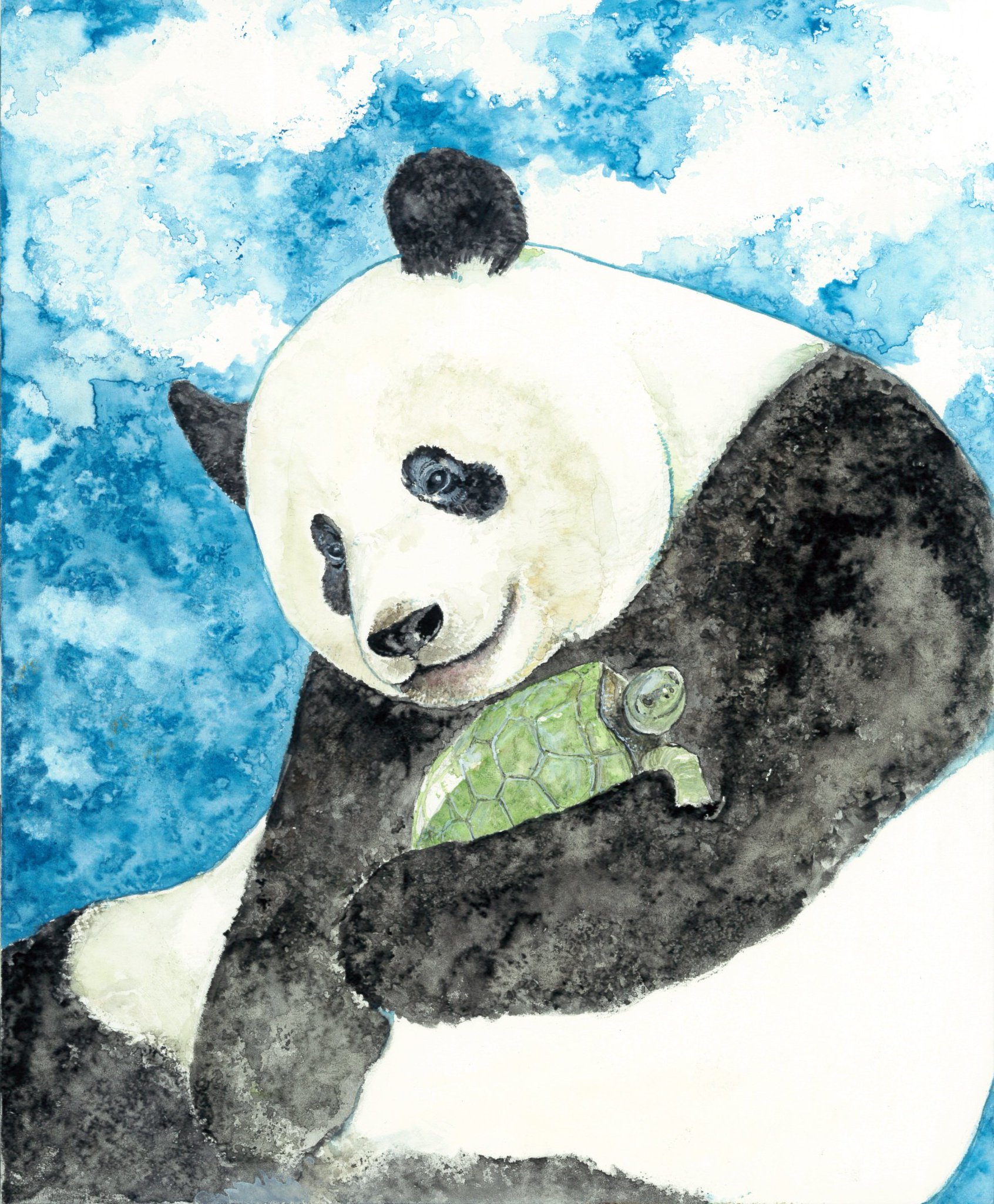 公式 パンダ君は 木登り好き の オリジナル水彩画 絵画 タペストリ Csjla Pe