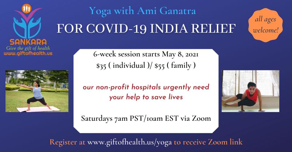 The previous 6 saturday Yoga series was well-received. We begin another 6 session Yoga series from 8th May. All proceeds to go towards supporting COVID patients in India. Register here giftofhealth.us/yoga/