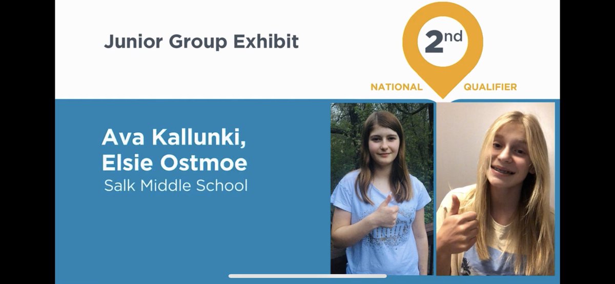 MrHustvedt's tweet photo. HEADED TO NATIONALS!
Three students from @SalkSTEM @ISD728 are advancing to @NationalHistory Day this year! Great job Ava, Elsie &amp; Ronny! https://t.co/PC3q0QJTGd This is the first time Salk has had two Jr Division projects advance in the same year. 

And what a year it has been! https://t.co/kG1rN5IdZt
