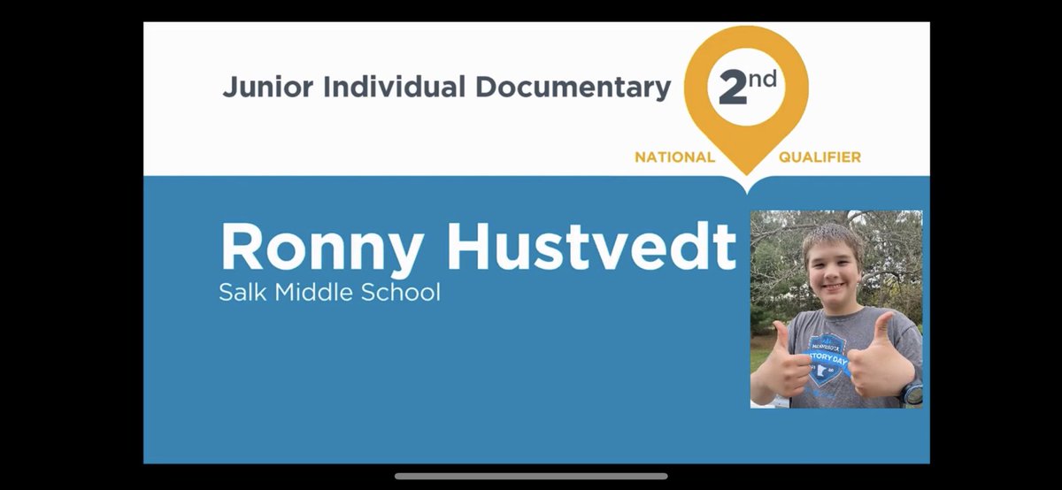 MrHustvedt's tweet photo. HEADED TO NATIONALS!
Three students from @SalkSTEM @ISD728 are advancing to @NationalHistory Day this year! Great job Ava, Elsie &amp; Ronny! https://t.co/PC3q0QJTGd This is the first time Salk has had two Jr Division projects advance in the same year. 

And what a year it has been! https://t.co/kG1rN5IdZt