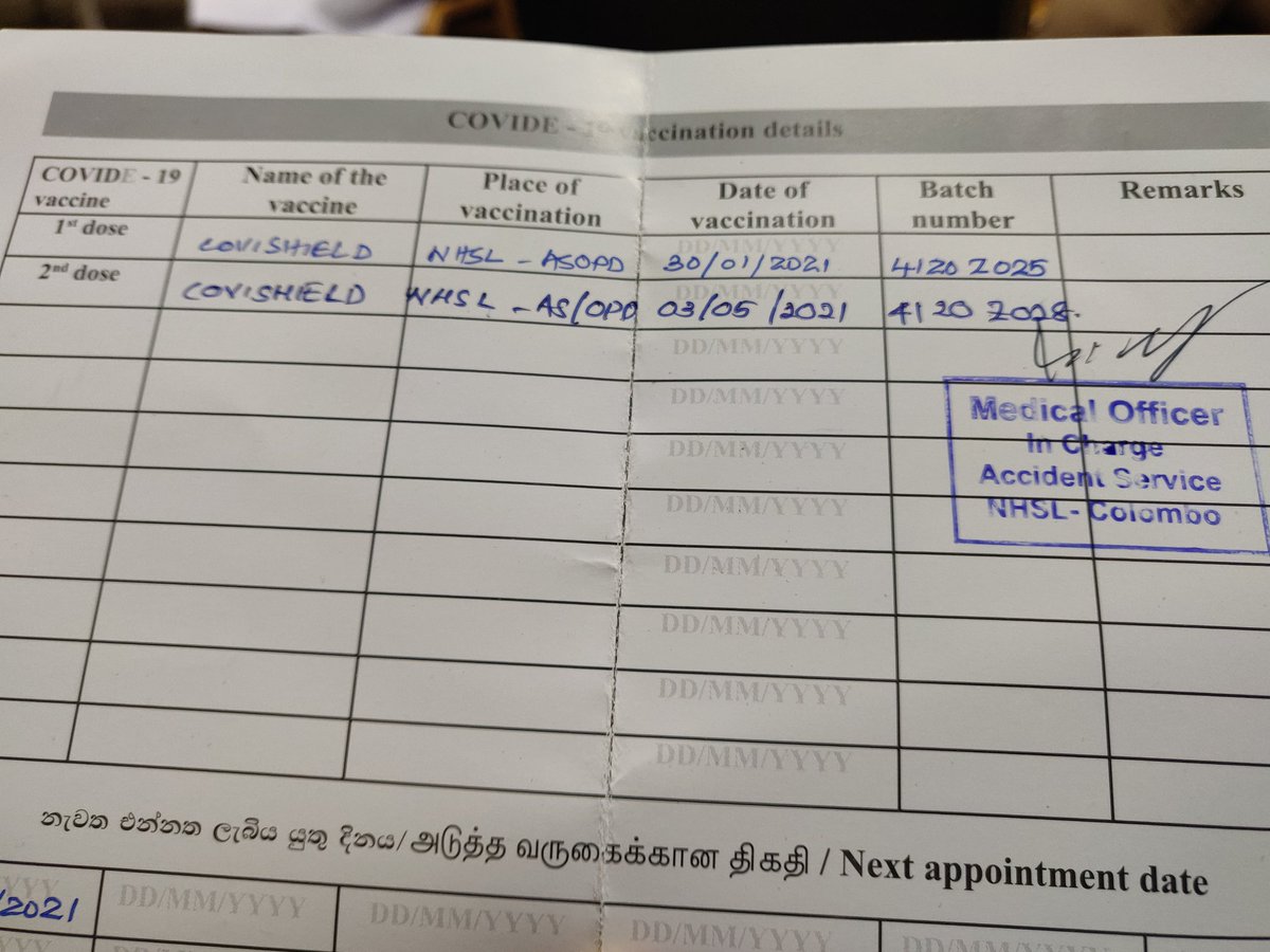 #Covishield Vaccination completed. Two doses 12 weeks apart. Theoretically three more weeks to get the full immune response. 💂To the battle field.....frontline it is...!
#hcw #oxfordastrazeneca #COVIDVaccination #COVID19 #COVID19LK #COVID19SL #lka