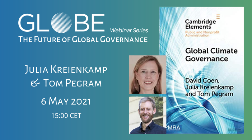 Upcoming #GLOBE webinar this Thursday, 3pm CET: <a href="/jkrnkmp/">Julia Kreienkamp</a> and <a href="/Tom_Pegram/">Tom Pegram</a> (<a href="/GGIUCL/">Global Governance</a>) present their new book on 'Global Climate Governance'. <a href="/KatjaBiedenkopf/">Katja Biedenkopf</a> will serve as a discussant before opening up to an audience Q&amp;A. 
More info and free registration: register.gotowebinar.com/register/21491…