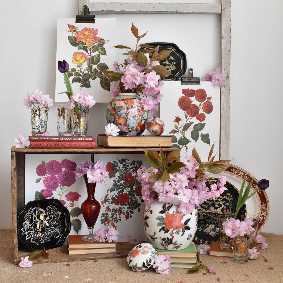 Happy Bank Holiday Monday! Here's our latest #virtualvintage collection - you can find many of these pieces &amp; lots more vintage treasures on our website (link in bio). Enjoy exploring! #vintagetreasures #curatedcollection #vintage #vintageflorals #flowers #gingerjar #roses