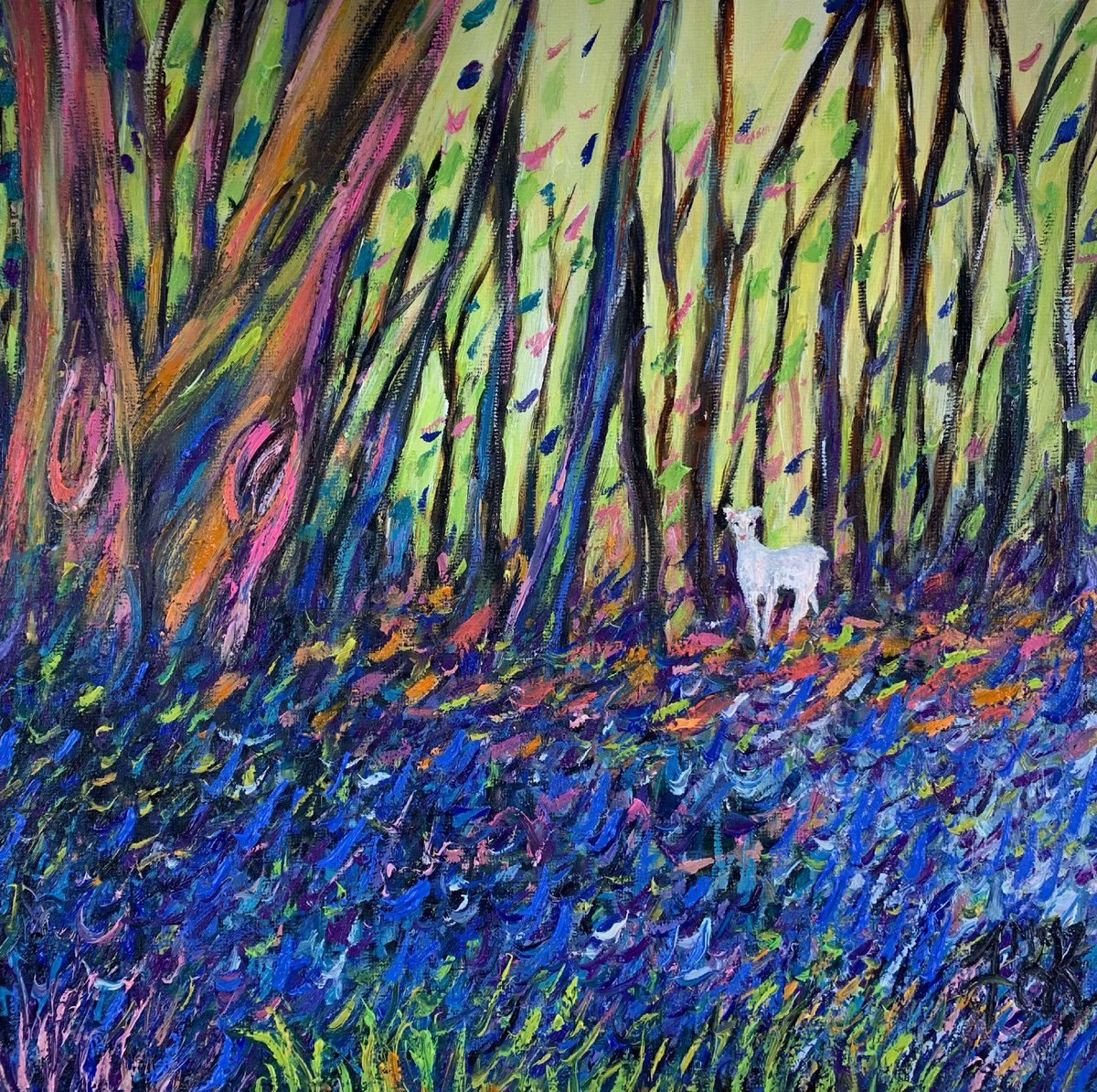 Bluebells at Parkanur, Dungannon, oil on canvas, 12” x 12” francesmckennairishart.com#irishart#artfinder#irishartist#impressionistart#bluebells#lovecolour#parkanur#dungannon#forestpainting#whitedeer#loveart#loveforests#artcollector#bluebellforest