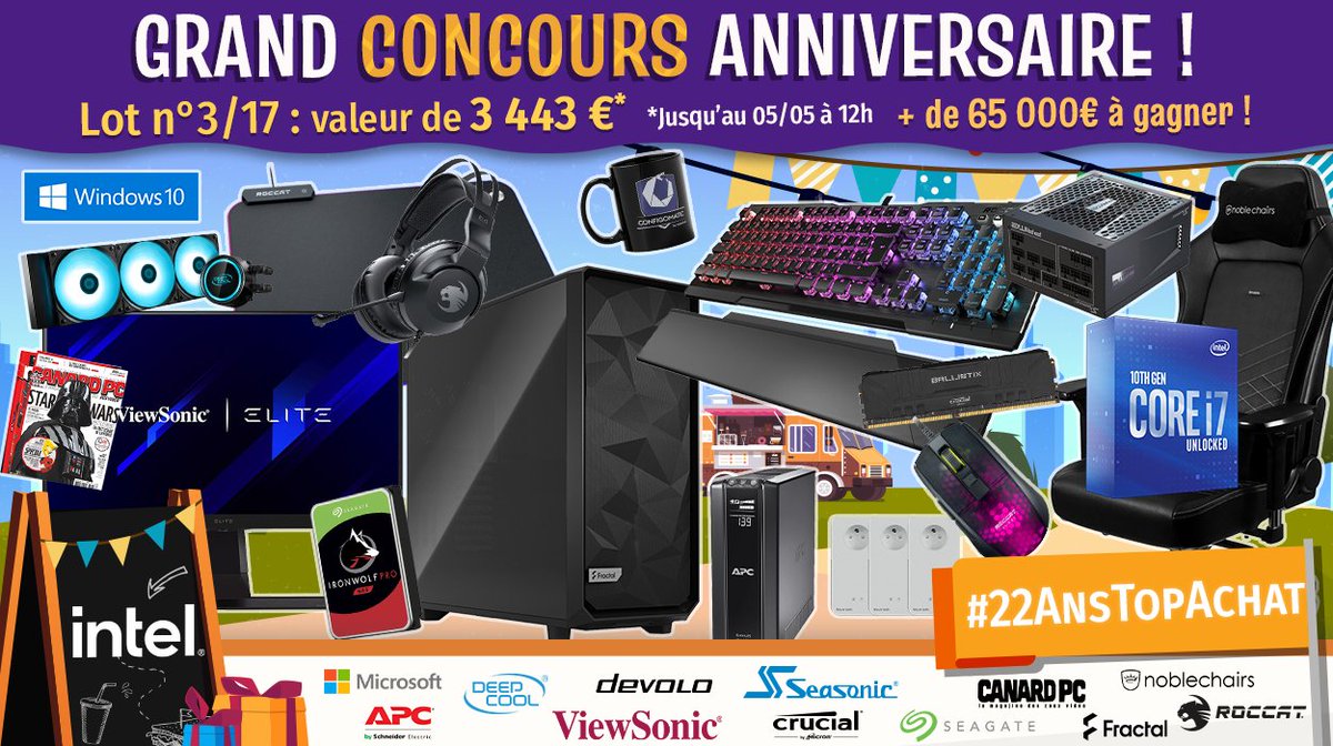 🎁 #26AnsTopAchat (@topachat) on Twitter photo 🎁 Concours 🎁 #22AnsTopAchat
+65 000€ de lots à gagner !
Ca continue avec le #Lot3 d'une valeur de 3443 € ! 🔥
Pour participer
✅ #RT ce tweet
✅ Follow <a href="/TopAchat/">TopAchat #JeuConfigo</a>
Participe aussi sur Insta / Facebook / le site
topachat.com/pages/concours…
🍀 TAS le 05/05 à 12h 🎁 Concours 🎁 #22AnsTopAchat
+65 000€ de lots à gagner !
Ca continue avec le #Lot3 d'une valeur de 3443 € ! 🔥
Pour participer
✅ #RT ce tweet
✅ Follow <a href="/TopAchat/">TopAchat #JeuConfigo</a>
Participe aussi sur Insta / Facebook / le site
topachat.com/pages/concours…
🍀 TAS le 05/05 à 12h