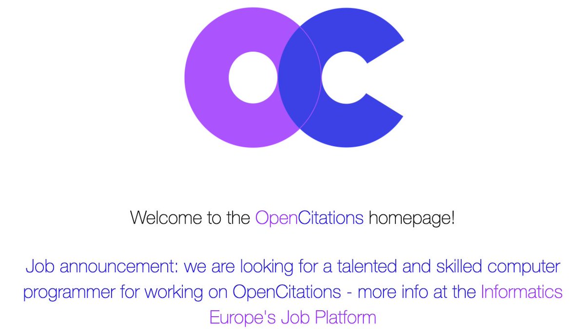 [#Job ads] We are looking for a computer programmer to work on #OpenCitations in several projects, including #H2020 #OpenAIRE-Nexus. 4 months job, renewable for additional 8 months, net salary 1,250 EUR per month tax-free. Deadline: 23 May 2021. More info: informatics-europe.org/services/infor…