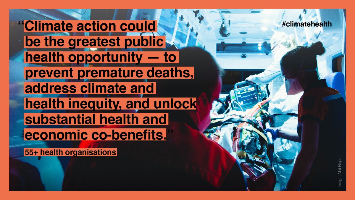 Yes, climate change is a major health threat. 

But climate action is also our best opportunity to improve public health, achieve health equity &amp; unlock substantial health &amp; economic co-benefits.

We now need the political leadership to get there.
- Signed, 58 health groups