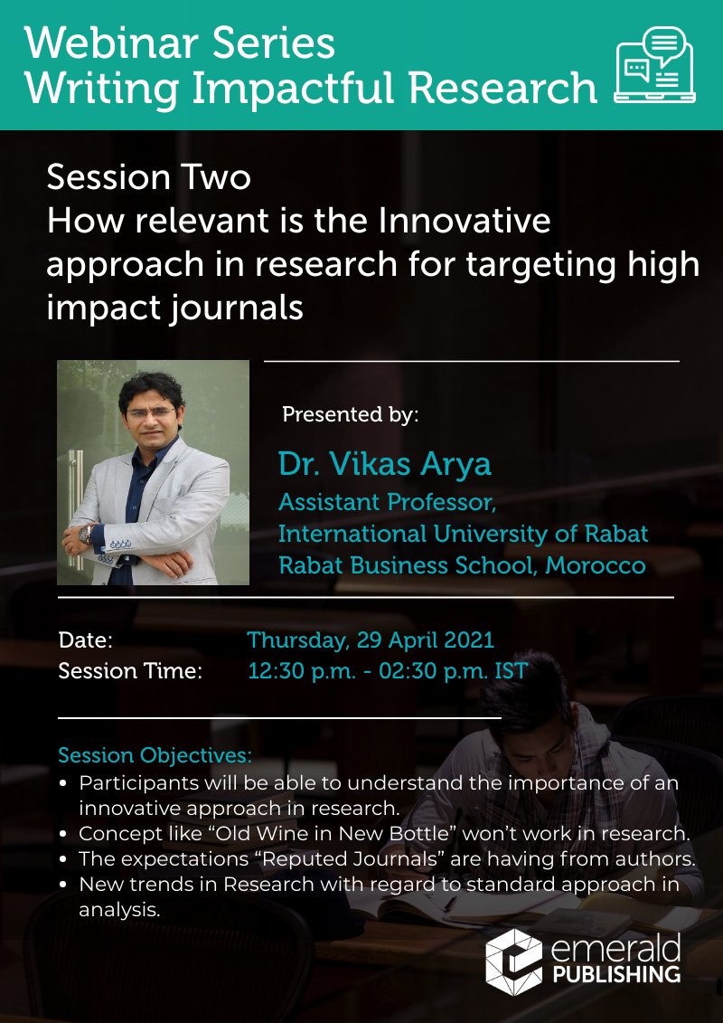 We concluded 2nd session of the webinar series on "Writing Impactful Research". Dr. Vikas Arya, International University of Rabat, Morocco spoke on ‘How relevant is the Innovative approach in research for targeting high impact journals’. <a href="/gulfmedicaluniv/">GMU</a> <a href="/OfSabaragamuwa/">Faculty of Management, Sabaragamuwa University</a>