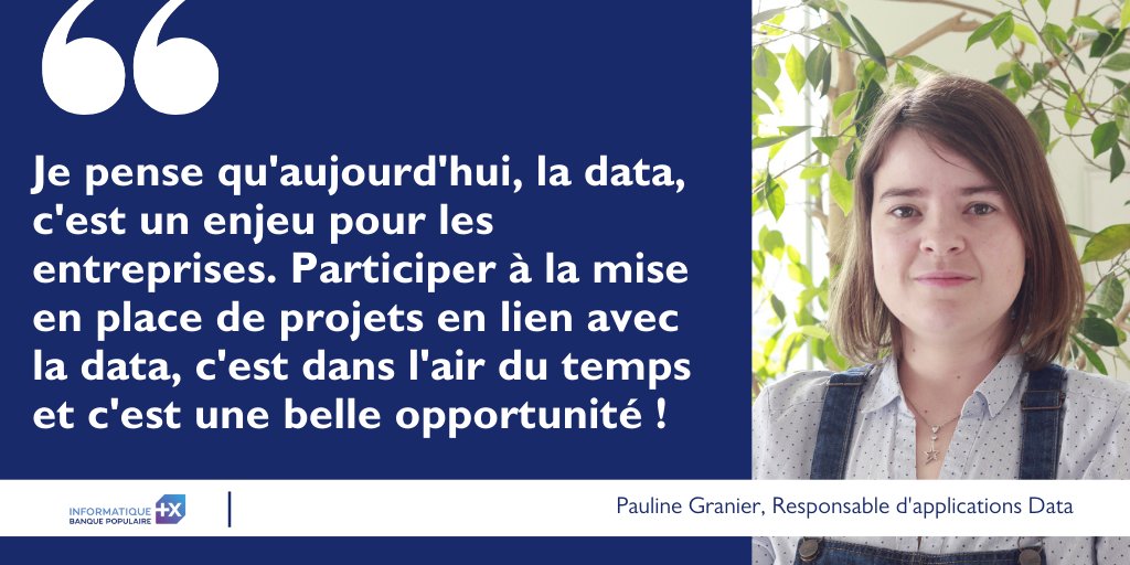 InformatiqueBP's tweet photo. 😍 Chez i-BP, la #Data c'est comme la potion magique pr Obélix: quand on y a goûté 1 fois, on en devient accro! 
👩‍💻 C'est le cas de Pauline Granier. Arrivée comme alternante chez @InformatiqueBP, elle travaille aujourd'hui comme responsable d'application data à Nantes #WeRData https://t.co/yNkS34yB9W