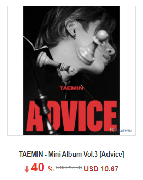Ktown4u_TH's tweet photo. ✨Thai fans with TAEMIN

📌Mini Album Vol.3 [Advice]

Get 40% item price discount &amp;
EMS 20% discount coupon for Thai fans only!

👉Order page https://t.co/wojG0vCcN6
🎁EMS coupon download https://t.co/ItemyjPiRI https://t.co/wAdb3iPdM3