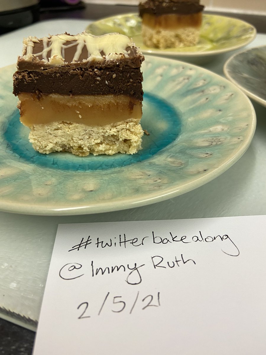 ImmyRuth's tweet photo. My first #twitterbakealong for a while and it’s Lottie’s chocolate orange and ginger millionaire shortbread! First time with 4 layers and I reckon it’s a game changer - although they are taller than they are wide 😂 @thebakingnanna1 @Rob_C_Allen https://t.co/Bv8goao1m8