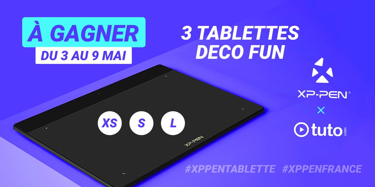 #Concours : tentez de gagner 3 tablettes graphiques Deco Fun de la marque <a href="/XPPentablette/">XPPen France</a>
Pour participer :
✅ RT
✅ Suivre <a href="/tutofr/">TUTO.COM</a> &amp; <a href="/XPPentablette/">XPPen France</a>
Du 03 au 09 mai 2021 inclus
#xppenfrance #xppentablette
Plus d'infos sur la tablette : xp-pen.fr/product/913.ht…