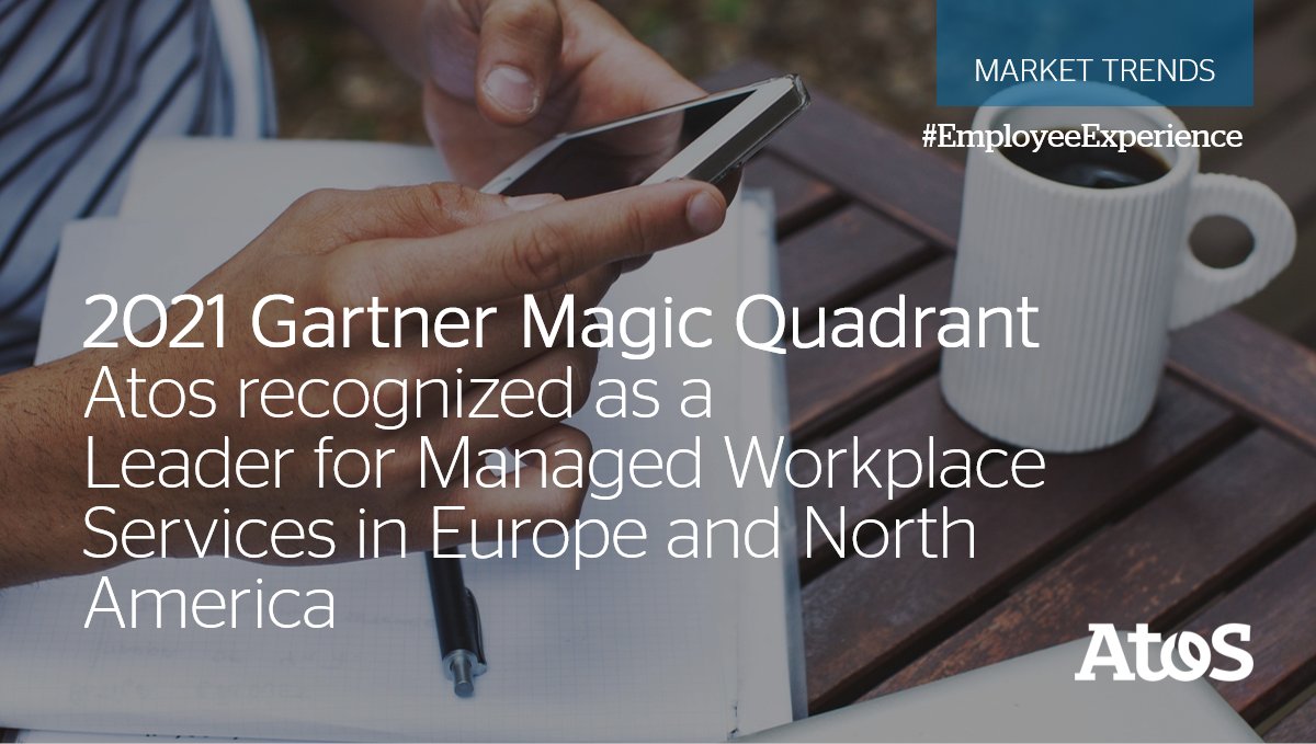 Atos is proud to be positioned as a Leader in 2021 <a href="/Gartner_inc/">Gartner</a> Magic Quadrant for Managed Workplace Services in both Europe and North America. Get your complimentary copy now!  
▶okt.to/qdhJo0
#DigitalWorkplace #EmployeeExperience