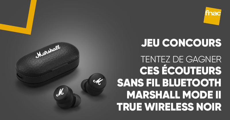 Fnac's tweet image. JEU CONCOURS 🎧 | À l'occasion de leur sortie demain, tentez de gagner ces écouteurs sans fil bluetooth Marshall Mode II noir ! 😮 Pour participer : RT + Follow @Fnac. Bonne chance à tous ! 😆 fcld.ly/2qnm5j1

⏰ Fin du jeu : demain à 11h