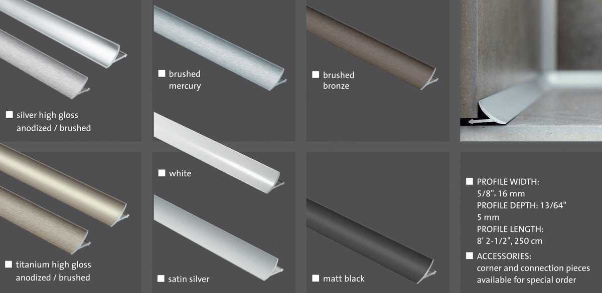 DuralUSA's tweet photo. T-Cove concave profiles, made for the connection of walls to floors, quickly and easily conceal cracked or soiled silicone joints.  Inner and outer corners complete the system.

Email mail@duralusa.us for more information/purchasing.

Happy Installing! 💙

#DuralUSA #TCove https://t.co/GtiqEzDA9d