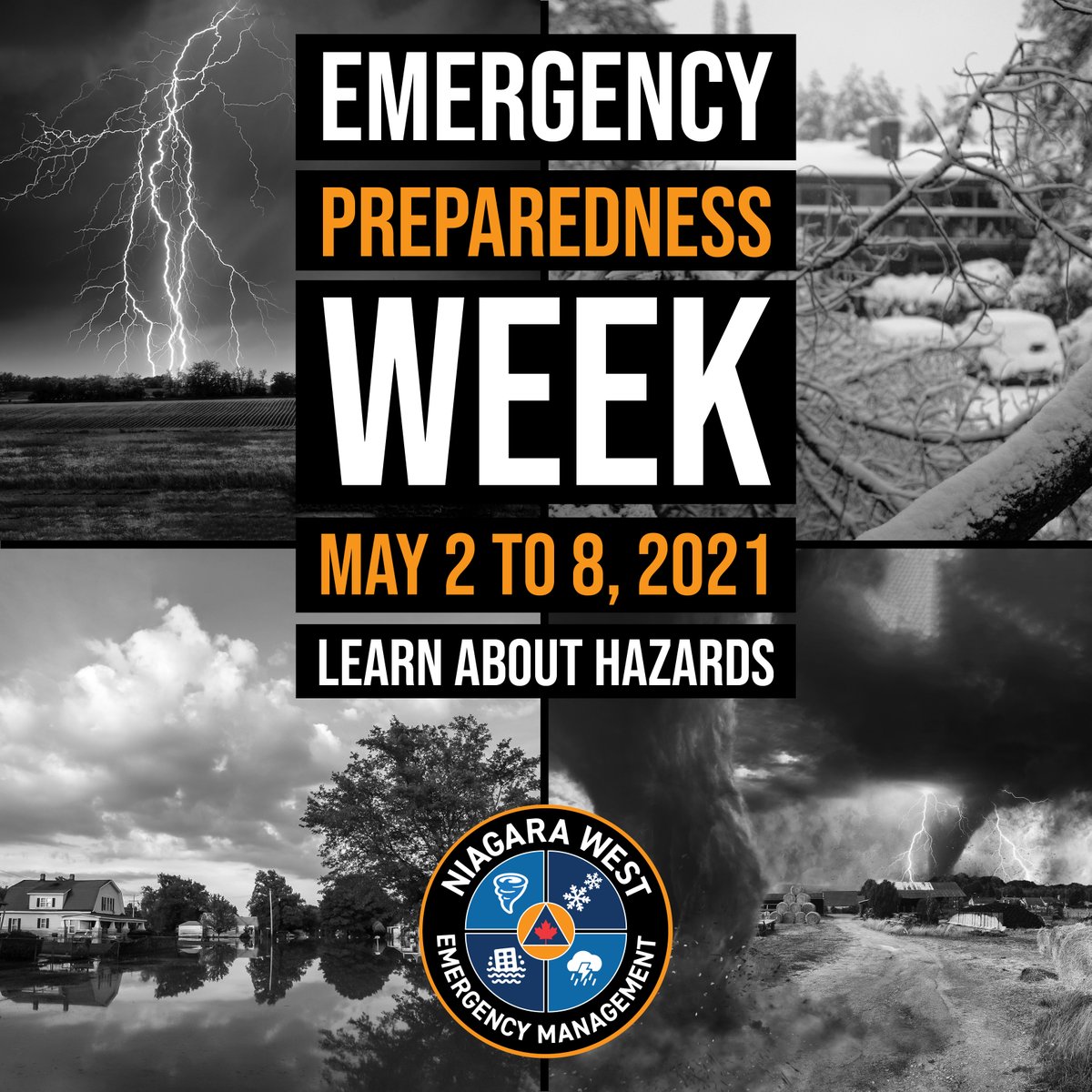 Learn about Hazards
Knowing the risks &amp; hazards in your area can help you better prepare for emergencies: 

-Extreme heat &amp; cold
-Freezing rain &amp; Snowstorm/blizzard
-Human health emergency
-Tornado &amp; Windstorm
-Hazardous materials

Learn more: niagararegion.ca/emergency/haza… 
#EPWeek2021