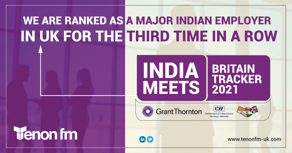 Proud to announce that Tenon FM has been ranked as one of the 𝐌𝐚𝐣𝐨𝐫 𝐈𝐧𝐝𝐢𝐚𝐧 𝐄𝐦𝐩𝐥𝐨𝐲𝐞𝐫𝐬 𝐢𝐧 𝐔𝐊 in Grant Thornton Confederation of Indian Industry - India Meets Britain Tracker 2021. 

#TenonFM #india #leadership #IndianMNC #employerofchoice #employerofrecor