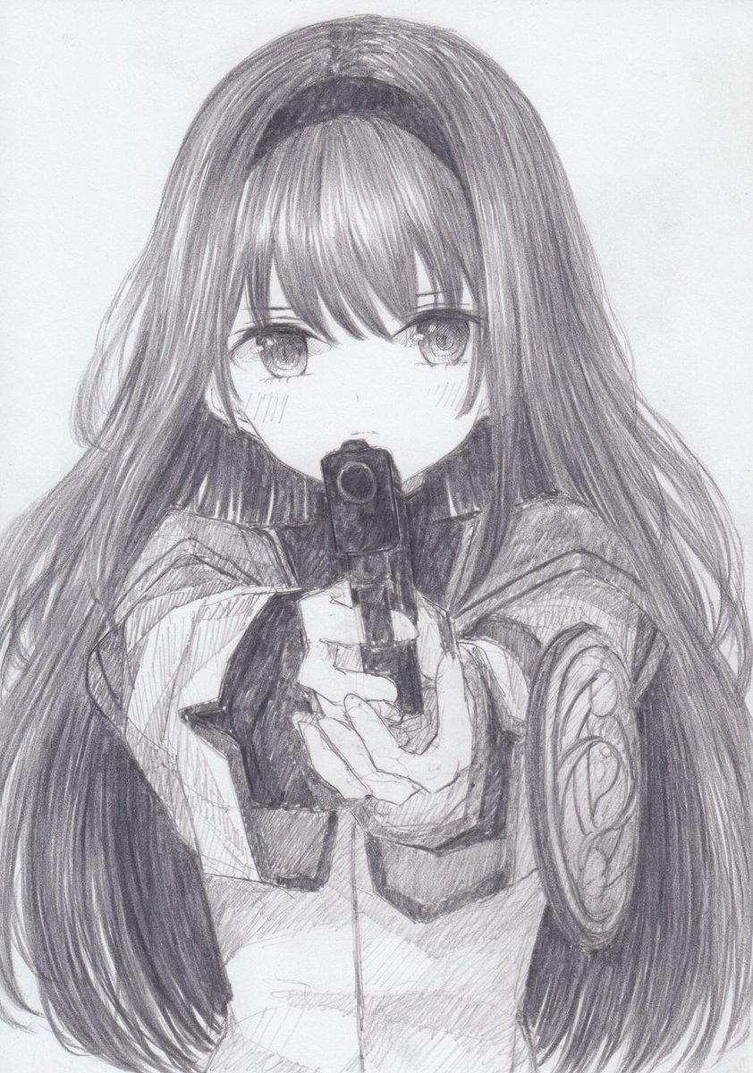 暁美ほむら 「シャーペンで描きました。
もう一度、魔法少女まどか☆マギカより暁美ほむらです
#」|くろいうさぎのイラスト