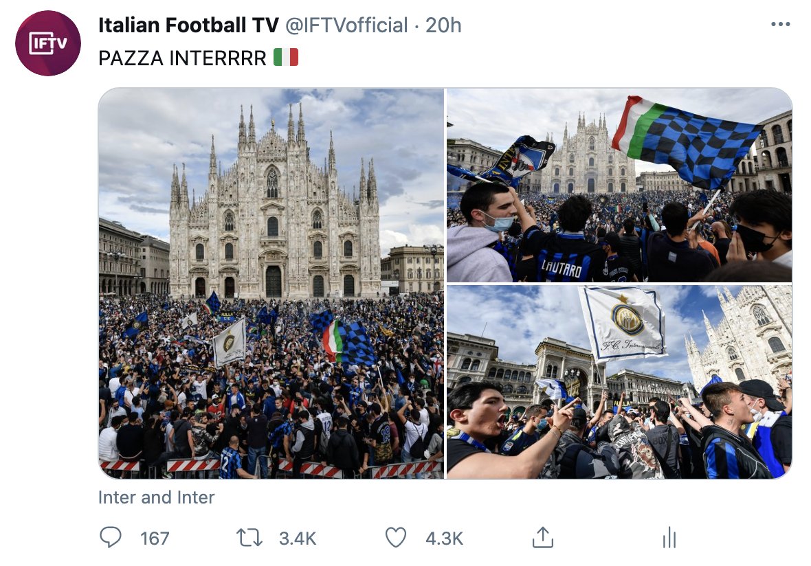 IFTVofficial's tweet photo. Less than 24 hours of our content covering Inter's Scudetto win:

6.7 Million Impressions
940k video views
8,866 Retweets

Absolute madness 🤯 https://t.co/SlXTlkDHHu