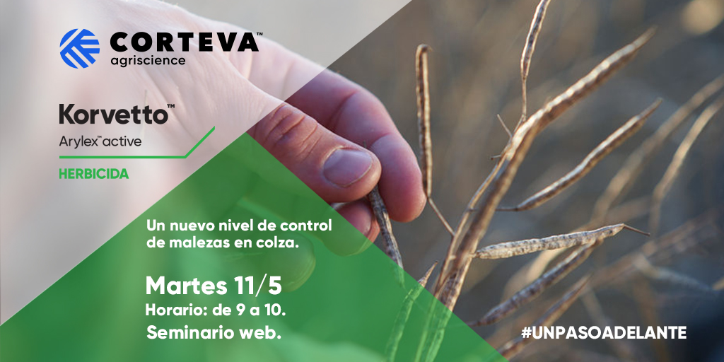 CortevaUY's tweet photo. 🙌 Un Paso Adelante 🌱 | Participa del lanzamiento de KORVETTO, un nuevo nivel en el control de malezas para el cultivo de colza.

💻 Inscripción: https://t.co/LLRx0XJtBy

#UNPASOADELANTE https://t.co/TkJKQ4OKgD