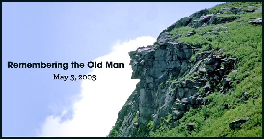 GovChrisSununu's tweet photo. 18 years ago we lost a treasured New Hampshire icon – The Old Man of the Mountain. Till this very day he resembles the true essence of what it means to be a Granite Stater. #603Pride https://t.co/xwx8m21nSM