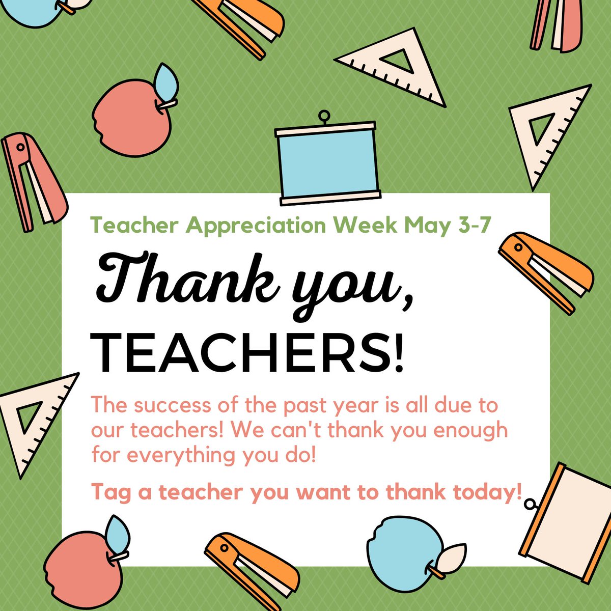 R10sped's tweet photo. Happy Teacher Appreciation Week👏!! We can't thank all of our teachers out there enough! Tag a teacher that you want to thank this week. https://t.co/8wXseOMfSX