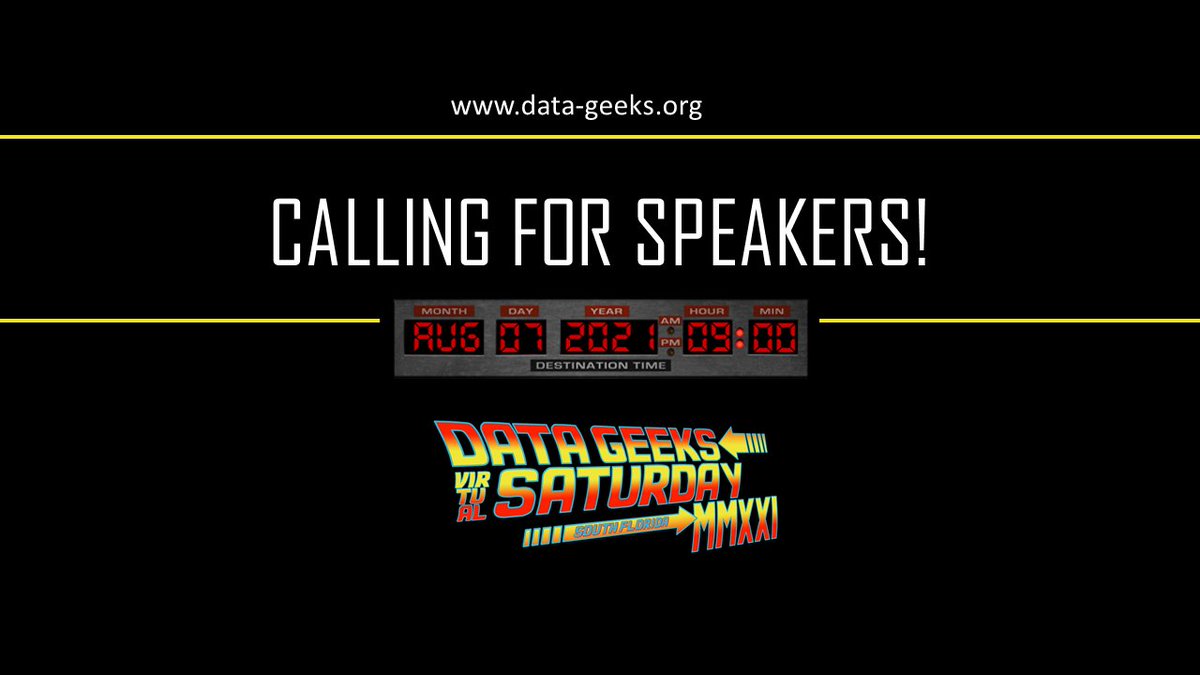 SoFLoDataGeeks's tweet photo. #DataGeeksSaturday is Calling for Speakers!!
Submit your sessions today: https://t.co/5nTd6QKTSU
Topics needed: #DataScience #BI #IoT #ETL #AI Conceptual #DB &amp; #DW 
All Tech welcome! #AWS #Azure #Snowflake #GCP #Python #R #PowerBI #Tableau #qlik #PostgreSQL #Oracle #SQLServer ... https://t.co/QP0XBdxYmz