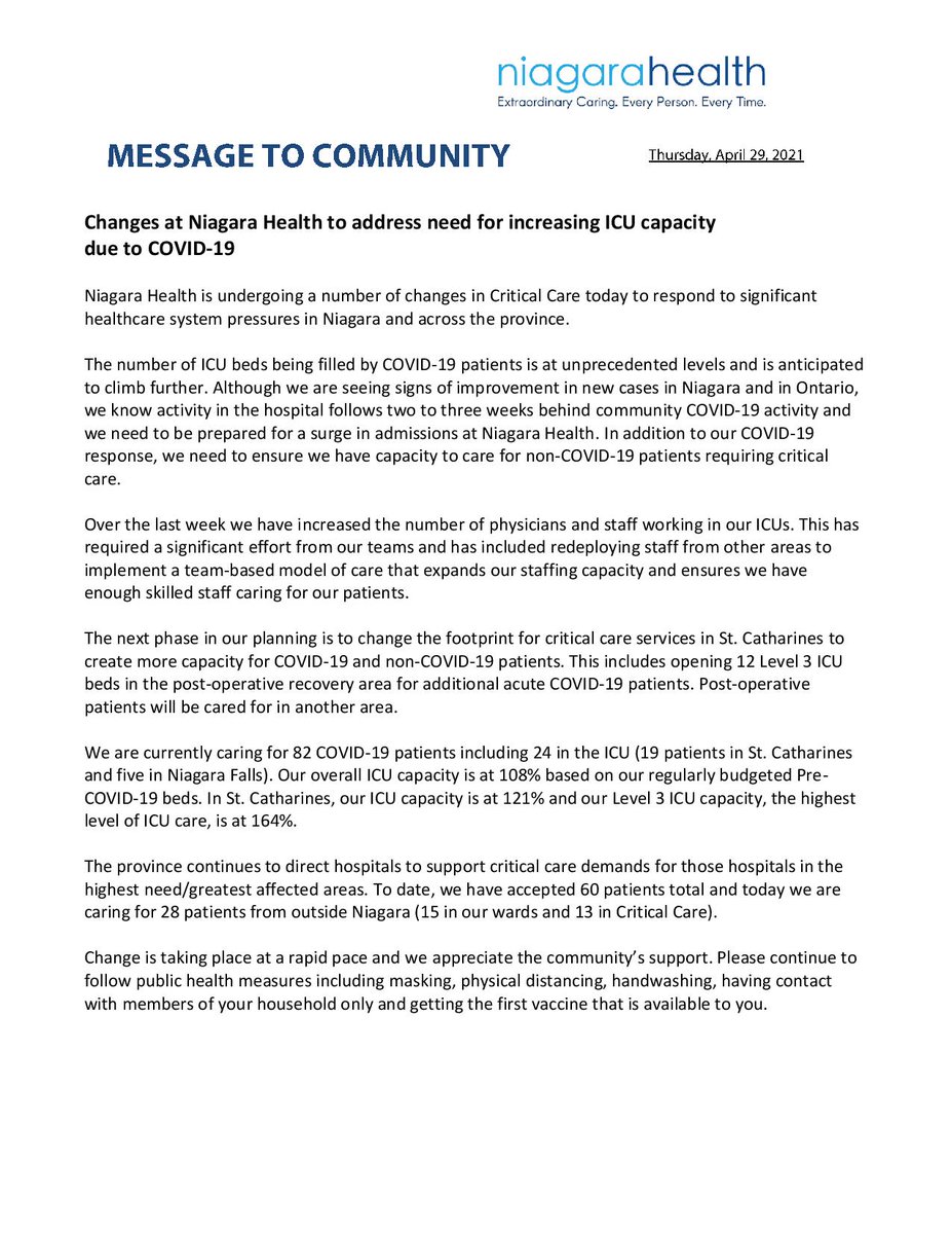 yitncnw's tweet photo. A message to the community from Niagara Health. Stay safe everyone! https://t.co/qXrCKc1lyC