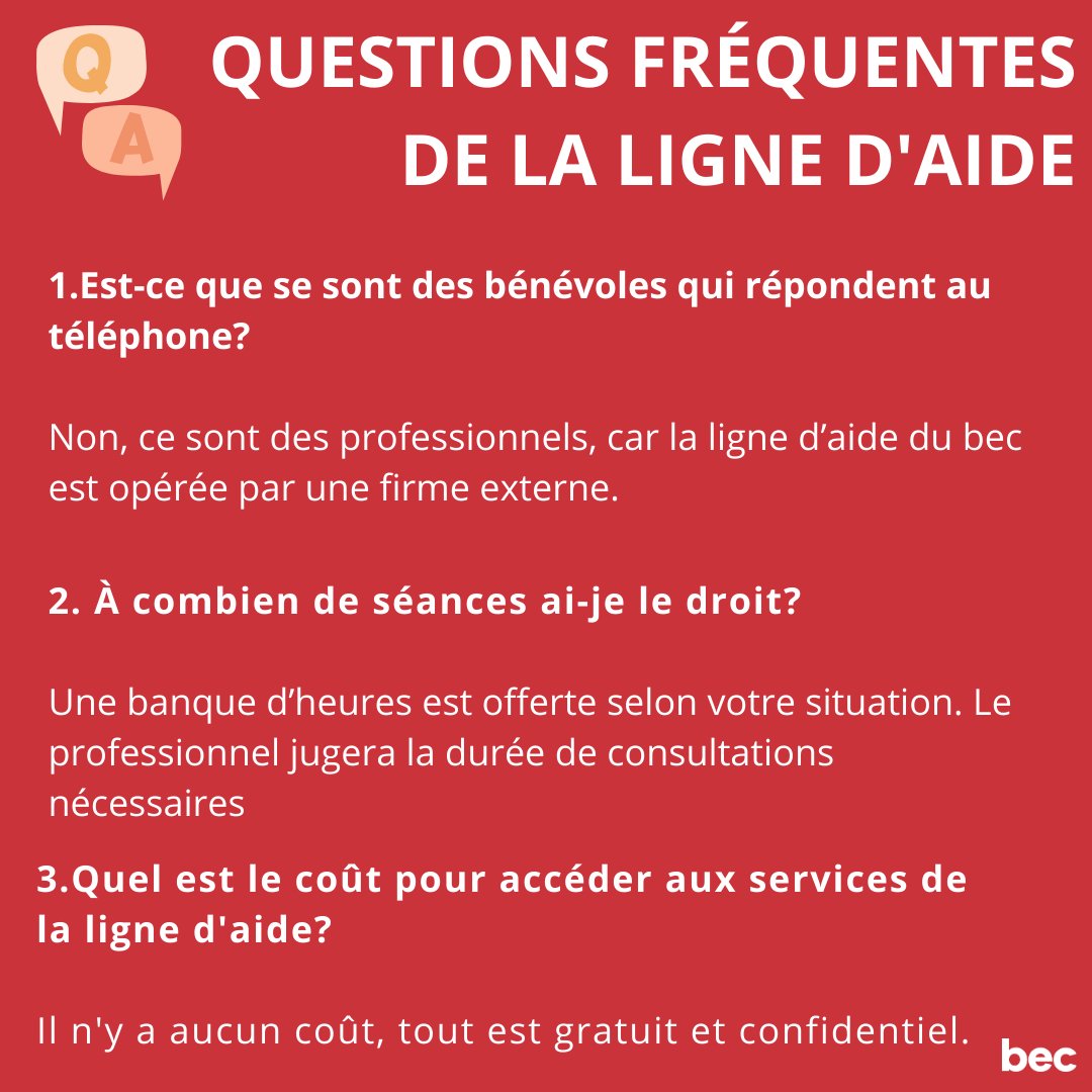 C'est la semaine de la santé mentale! Sachez que vous n’êtes pas seuls. Le bec est là pour vous écouter et vous aider. La ligne d'aide est accessible 24/7, elle est gratuite et confidentielle. 
👉Nos services d'aide : le-bec.org/besoin-daide