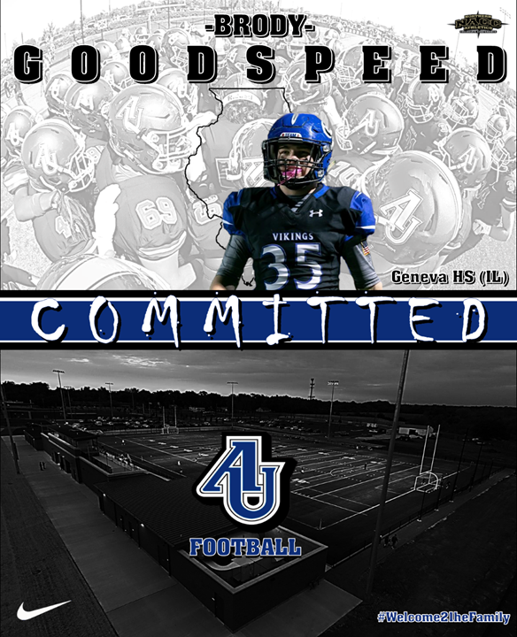 AU_SpartanFB's tweet photo. Spartan Fans, we are excited to welcome @bgoodys from @GenevaViking to the Aurora Football Family. Be sure to follow his journey the next four years as he continues to develop as a student, athlete, and person. #WeAreOneAU #Welcome21heFamily https://t.co/8sKpf03OCv