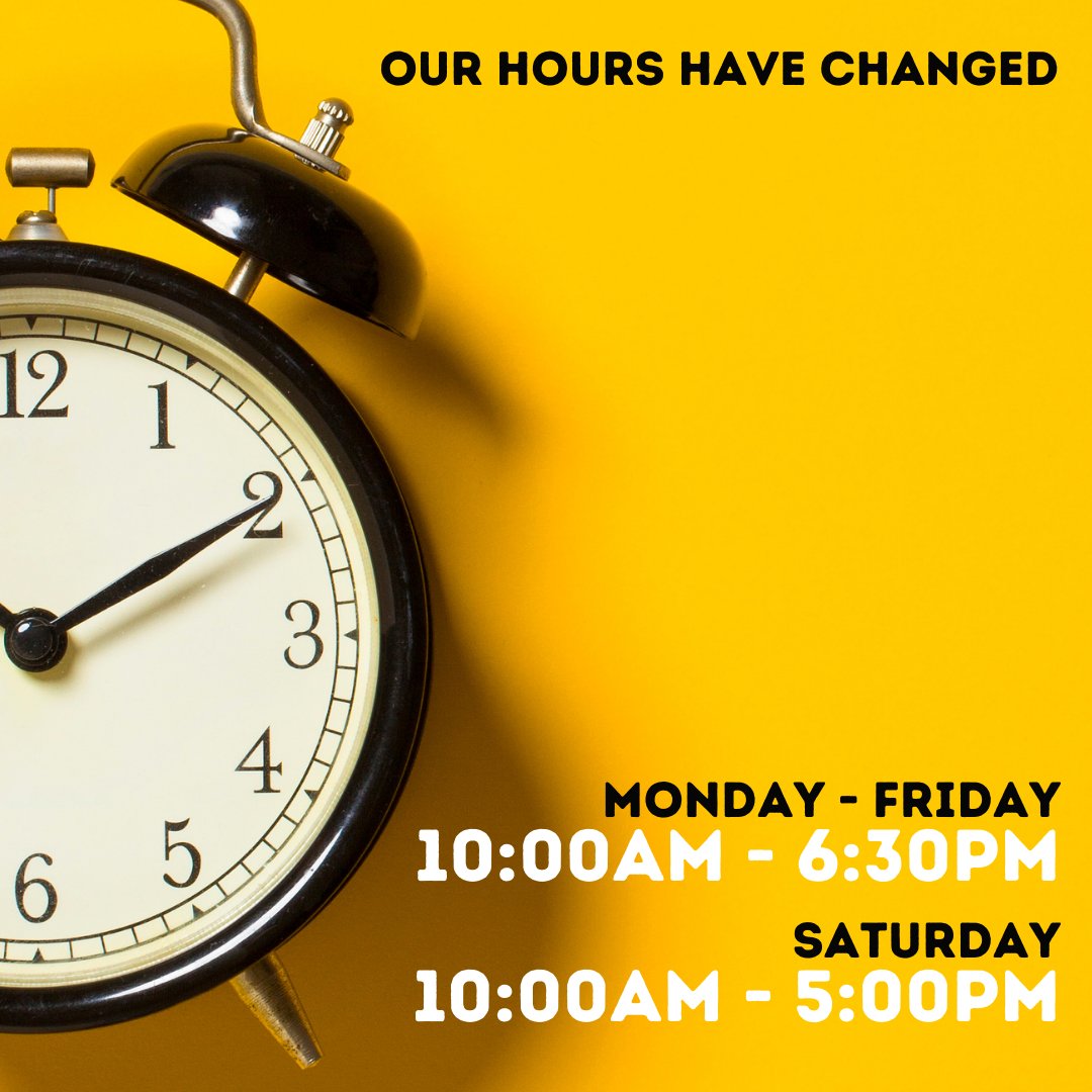 Library Hours have changed! We are now open until 6:30pm Monday-Friday, and until 5:00pm on Saturday.