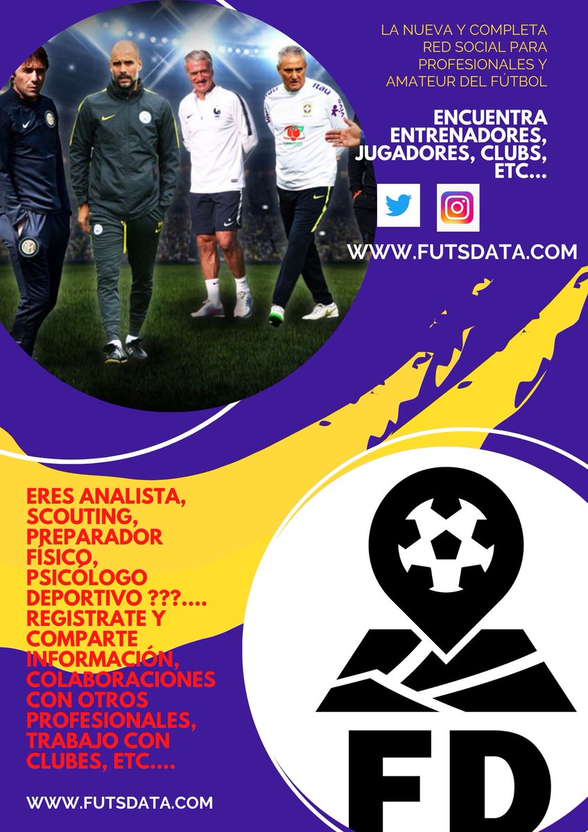 futsdata's tweet image. 🚨 Llega final de temporada, regístrate y encuentra tu oportunidad laboral
🗣️Entrenadores/as
🏃‍♂️Jugadores/as
🧤EdP
🏋️‍♂️Preparadores Fisicos
📂Analistas
👀Scouting 
🤝Representantes
🍎Nutricionistas
🧠Psicólogos Deportivos
futsdata.com 100% GRATIS