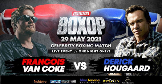 RekordNewspaper's tweet photo. Rugby versus rock: ‘Choose your corner, this global livestream is going to get rough’.

The highly anticipated celebrity boxing match on Saturday, 29 May 2021 between rock royalty Francois Van Coke and rugby royalty Derick Hougaard 
@BoxOpSA

Enter here> https://t.co/C3od2R9Joy https://t.co/htFWxMVjDb
