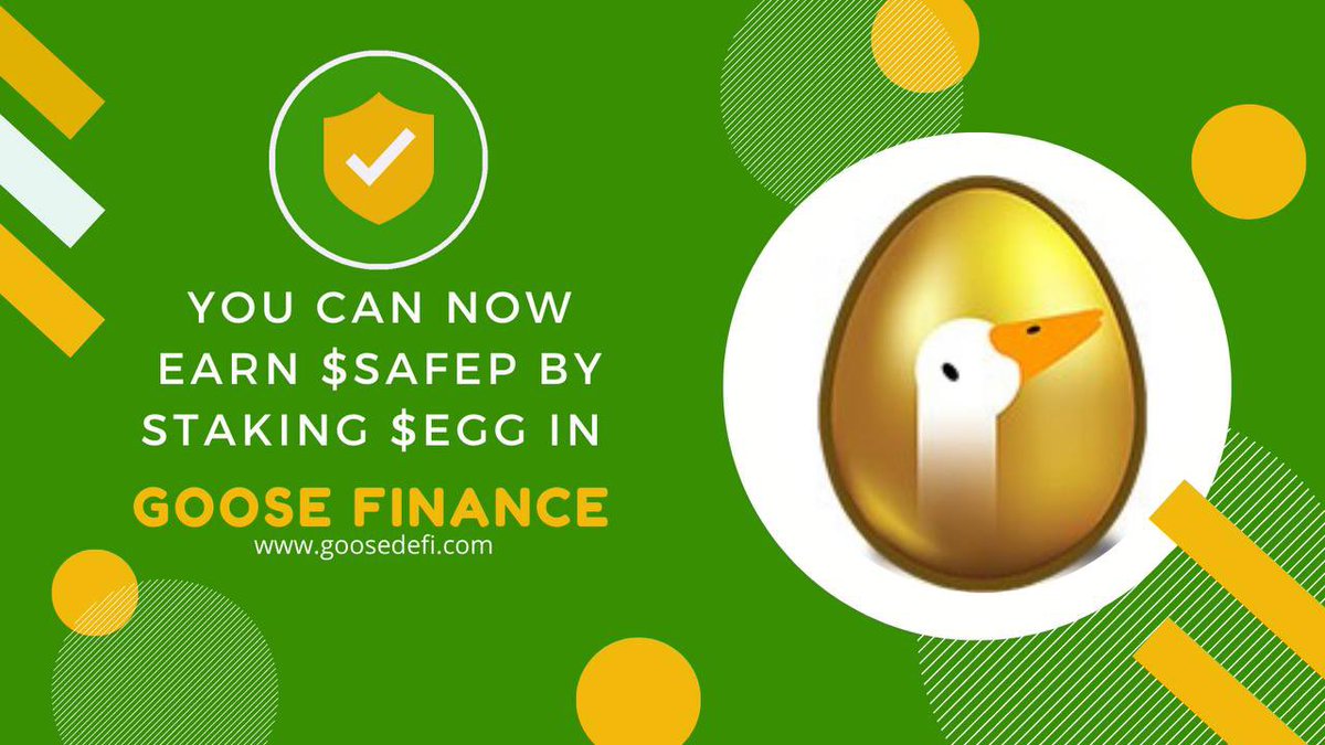 Goosedefi's tweet photo. The $safep Egg House is NOW LIVE!
Stake $EGG, earn $safep
#bsc #goosedefi #defi https://t.co/X90KrGaPyQ