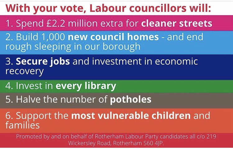 sitwell_labour's tweet photo. Here’s what you can expect from voting for Labour in Rotherham. Please vote Labour on Thursday 6th May ✌️#rotherhamlabour #sitwellwardlabour #localvotesmatter https://t.co/AjRrvbwABd