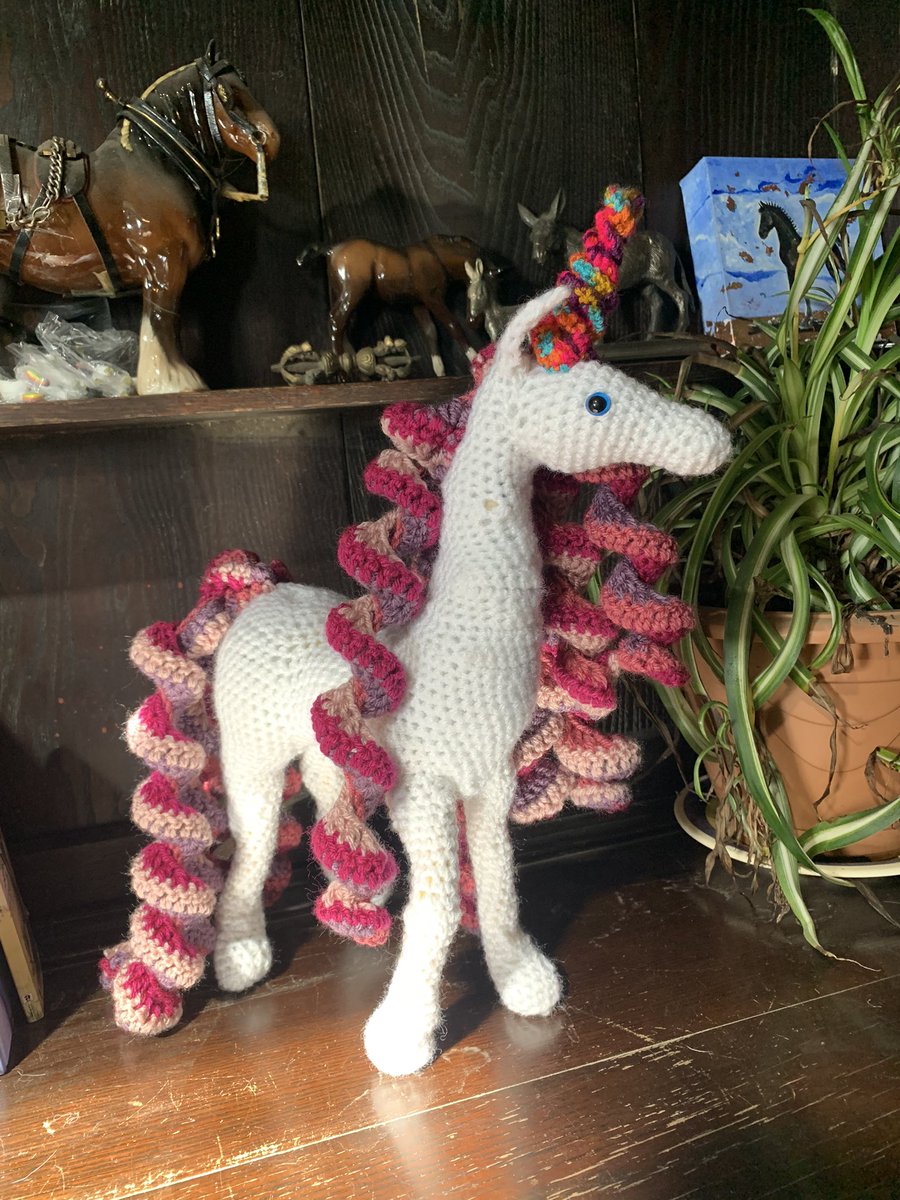 NavajoBirdsong's tweet photo. Hereβs the (possibly) finished #crochet #posable #unicorn fir my great great niece.. may yet adjust the horn if I can see smaller stitches! π³π§π¦
Pattern by #MeganLapp sounds insane as you read it.. but follow step by step n count stitches as you go n it just works!! https://t.co/T0EZhs2Ycv