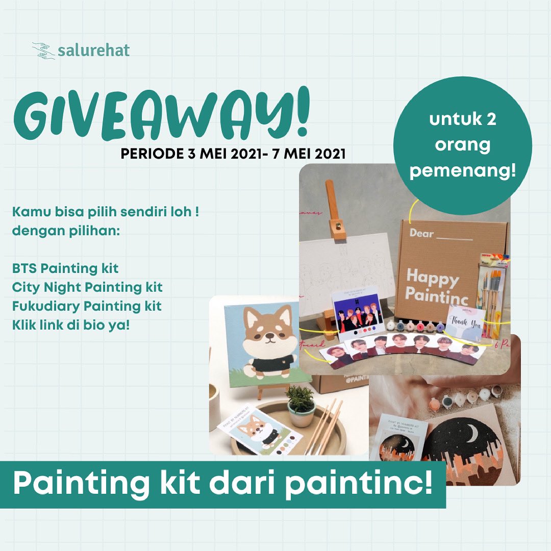 salurehat's tweet photo. [GIVEAWAY]

Halo temanrehat! Kali ini Rere mau bikin giveaway painting kit dari @paintinc !
Cocok banget untuk kamu yang mengisi waktu luang saat puasa atau mau melepas kepenatan! 

Yuk cek di ig kita @salurehat 
#bts #BTSARMY #ButterIsComing #Giveaway #GiveawayAlert https://t.co/Ww8r9LN2w9