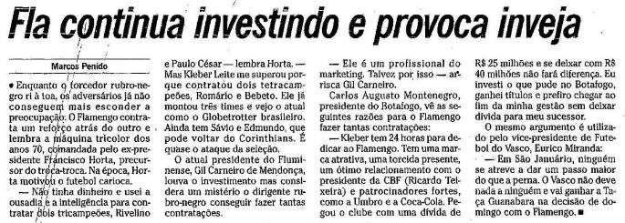 03/05/1996 #flahistoria [📰O Globo] .@Flamengo continua investindo e provoca inveja #Flamengo #FlaKleberLeite #FlaNegociações