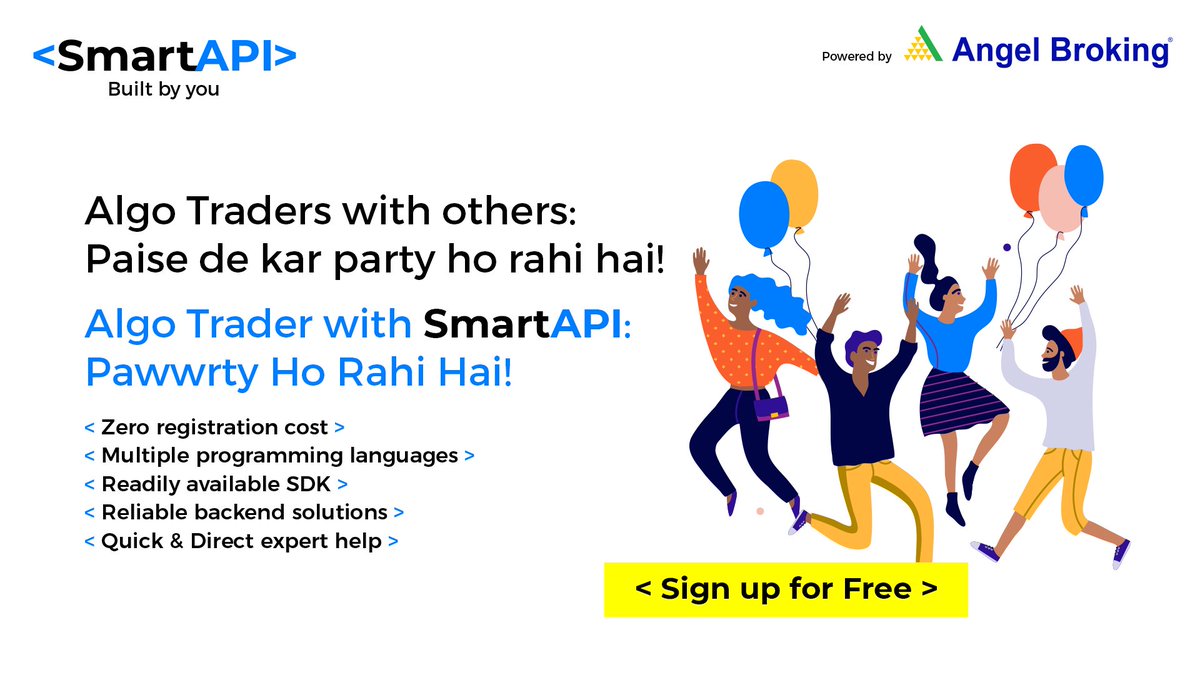 AngelOne's tweet image. Join the pawwrty now and start #AlgorithmTrading with Angel Broking's #SmartAPI.
What are you waiting for? Click here and join the party now: bit.ly/3ufUgoS
#AngelBroking