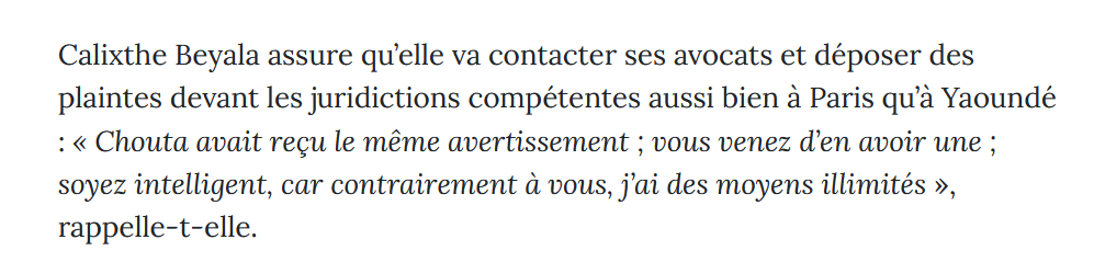 jtchoufang's tweet photo. Sans m'étendre sur le fond, il est vraiment déplorable que Mme #Beyala dans ses menaces, fasse un rappel au cas de #Chouta dont l'incarcération interminable consacre la perte de l'état de droit.
#WorldPressFreedomDay 
Ce fil écrit il y a presque un an👇
https://t.co/asDNVYJCbX https://t.co/z3TAVlFMcK