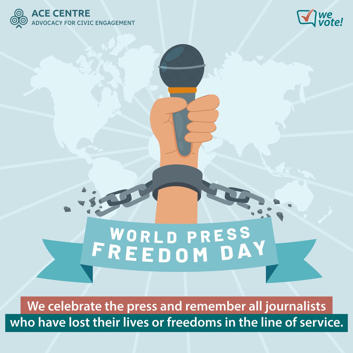 ACE Centre (@acecentreorg) on Twitter photo Today, we celebrate the press - the fourth estate of the realm.
We remember all journalists who have lost their lives or freedoms in the line of service.
#WeVoteNigeria
#ACECentre
#WorldPressFreedomDay
<a href="/WeVoteOfficial/">WeVote Nigeria</a> Today, we celebrate the press - the fourth estate of the realm.
We remember all journalists who have lost their lives or freedoms in the line of service.
#WeVoteNigeria
#ACECentre
#WorldPressFreedomDay
<a href="/WeVoteOfficial/">WeVote Nigeria</a>