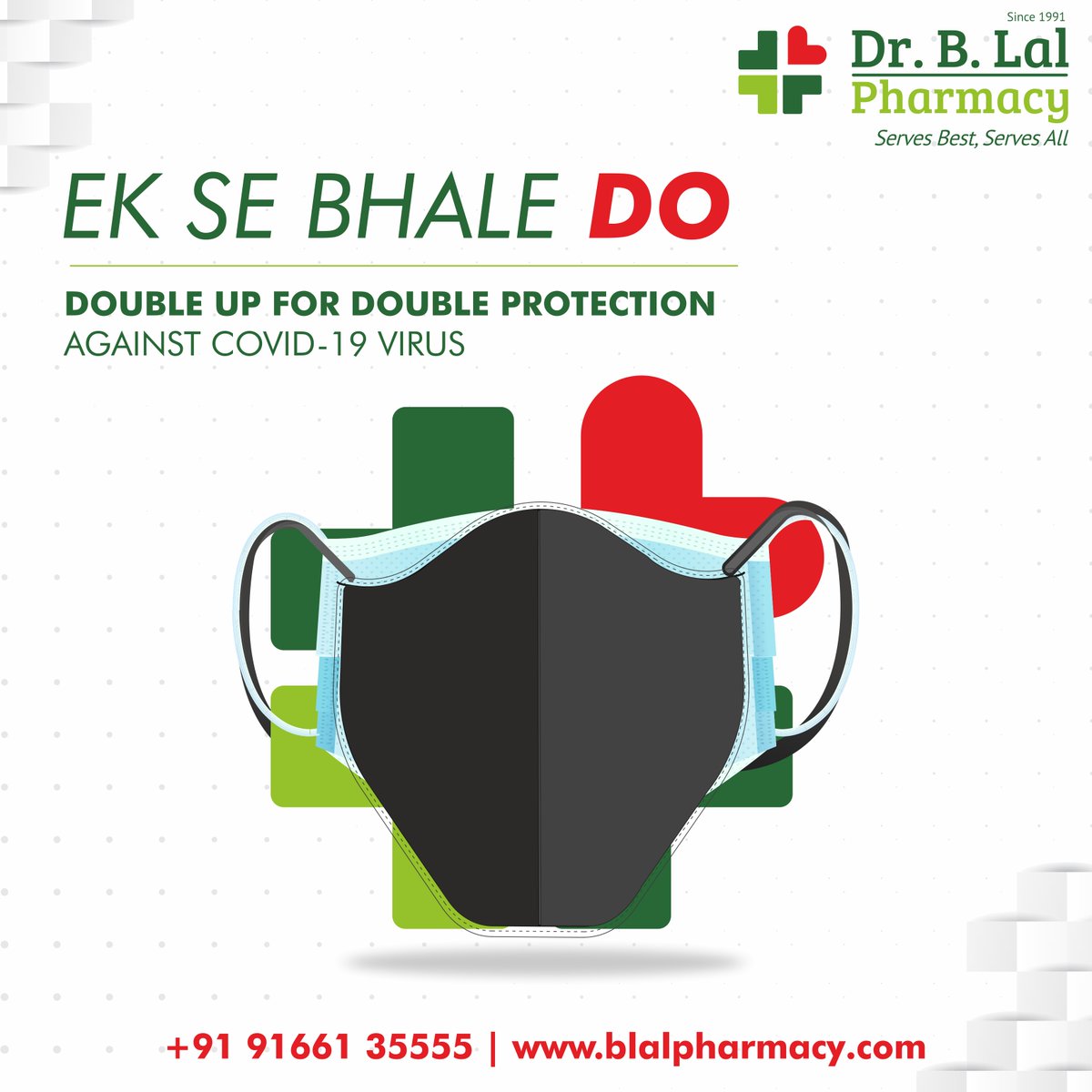 DrBLalPharmacy's tweet image. Time to double up the protection!
Wear a double mask to protect you and your loved ones!
Visit- blalpharmacy.com  Call us- 9166135555

#doublemask #doubleprotection #doublemasking #covid19 #DrBLalLab #maskon #covidindia #oxygen #maskup #jaipur #rajasthan #healthcareworkers